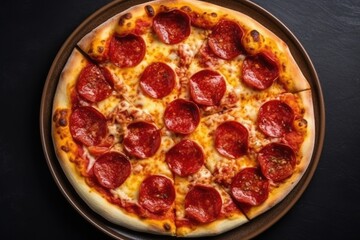 Pepperoni Pizza On A White Plate, Top View. Generative AI