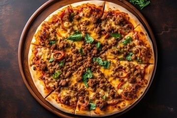 Supreme Pizza On A White Plate, Top View. Generative AI