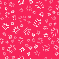 White line Needle bed and needles icon isolated seamless pattern on red background. Handmade and sewing theme. Vector
