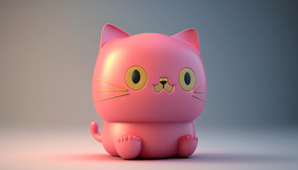 Cute pink cat cartoon character .Generative AI.