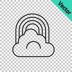 Black line Rainbow with cloud icon isolated on transparent background. Vector