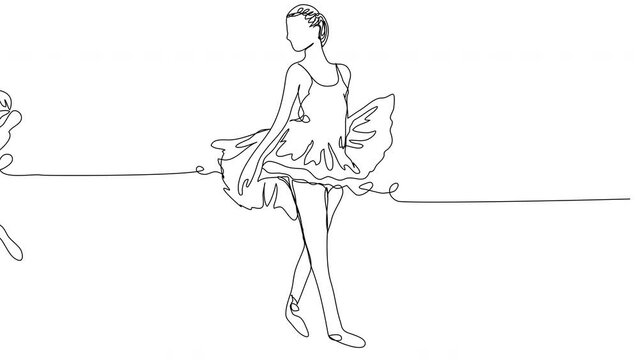 Self-drawing of dancing ballerinas in one line. Animation of dancing girls in a dress. The concept of the language of movements. Looped stock footage of a theatrical performance with alpha channel.
