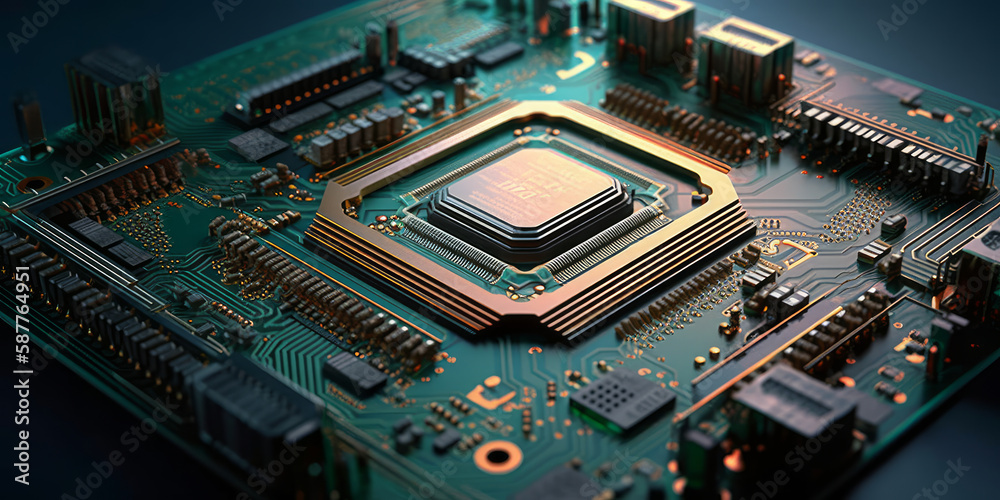 Poster design of printed circuit boards and central processing unit. advanced electronics concept wallpaper