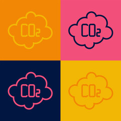 Pop art line CO2 emissions in cloud icon isolated on color background. Carbon dioxide formula, smog pollution concept, environment concept. Vector