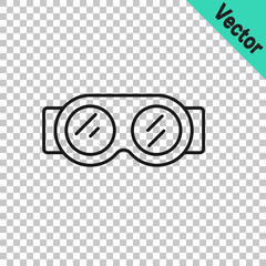 Black line Welding glasses icon isolated on transparent background. Protective clothing and tool worker. Vector