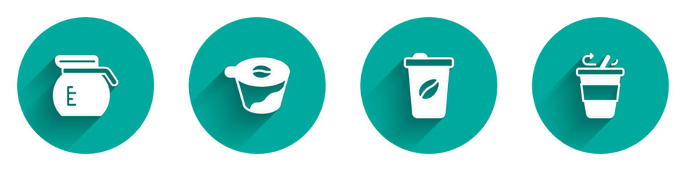 Set Coffee pot, Pour over coffee maker, cup to go and icon with long shadow. Vector