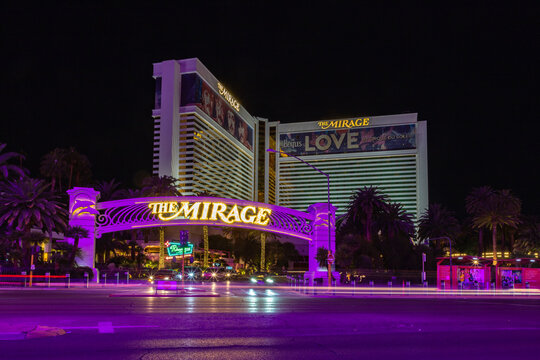 Las Vegas, United States - November 23, 2022: A picture of the Mirage at night.