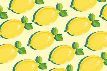 Yellow lemon summer background.Seamless vector pattern with lemons