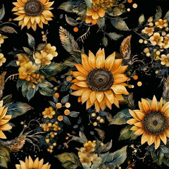 Sunflowers Digital Papers - Generative Abstract Vintage Floral Seamless Patterns.