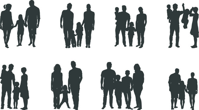 Family silhouette, Happy family silhouette, Family SVG, Family silhouette set- V03