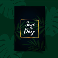 Tropical leaves green natural invitation and wedding cards