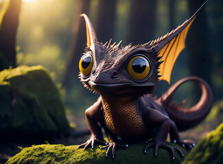 Cute chocolate brown baby dragon created with Generative AI.