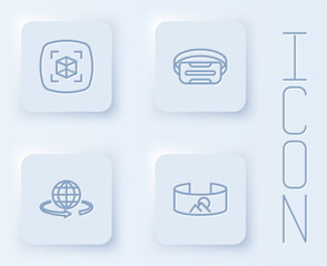 Set line 3d modeling, Virtual reality glasses, and 360 degree view. White square button. Vector