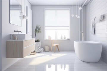 Fototapeta na wymiar Luxurious beautiful minimalist bright spacious bathroom concept illustration.