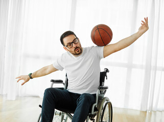 disability wheelchair disabled man handicap sitting handicapped health young wheel care invalid...