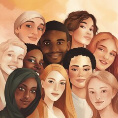 Obraz premium A gang of student friends, each representing a unique racial and ethnic background, revealing that friendship knows no bounds, Generative AI.