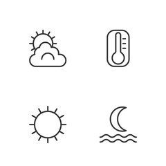 Set line Night fog or smoke, Sun, and cloud weather and Thermometer icon. Vector