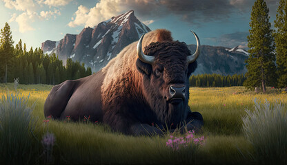 bison in park national park, Generative AI