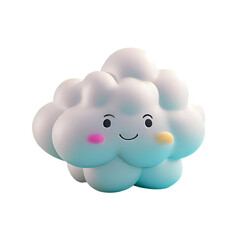 Blue abstract cute 3d cloud kawaii Render soft round cartoon fluffy icon isolated Transparent background png. Generative ai