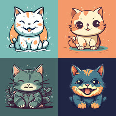 Flat color vector of happy cats set collection