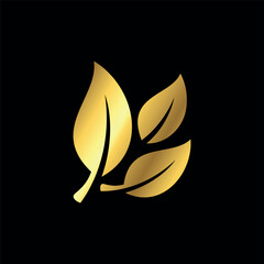 Gold Color Natural Leaf Icon Vector Template
