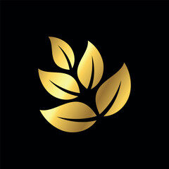 Gold Color Natural Leaf Icon Vector Template