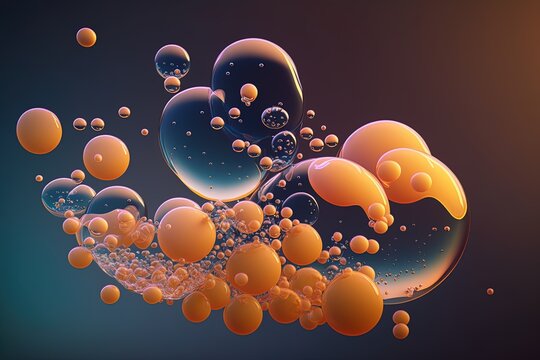 Colorful fluid bubbles abstract background, isomorphic blobs and spheres, 3d liquid style art, generative ai