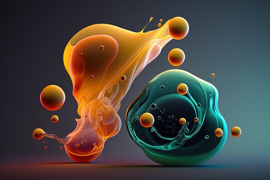 Colorful fluid bubbles abstract background, isomorphic blobs and spheres, 3d liquid style art, generative ai