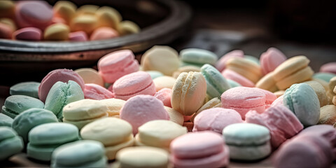 A soft, pastel-hued wall adorned with a variety of delectable desserts - generative ai.