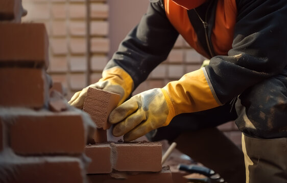 ALBA&Ntilde;IL CONSTRUYENDO UNA PARED. ILUSTRACION. IA GENERATIVA. HORIZONTAL. COLOR