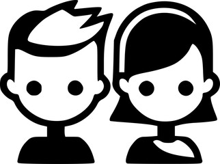 Kids - Black and White Isolated Icon - Vector illustration