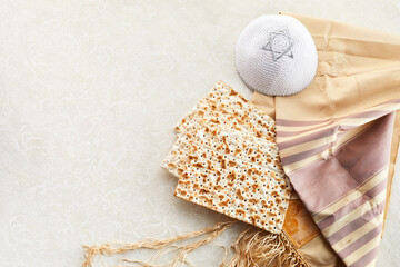 Matzah Jewish traditional Passover bread. Pesach celebration symbol.