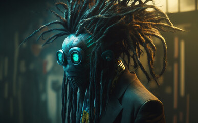 abstract whimsical beast lawyer through electro-punk, neo-futuristic harajuku dreads cinematic