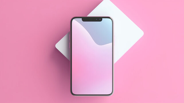 Smartphone Mock Up Screen, Pink Pastel Flowers, Floral Feminine Spring Background. Mockup Mobile Phone Blank White Empty Display Shop App Delivery Concept. Top View Above, Flat Lay. Generative AI.