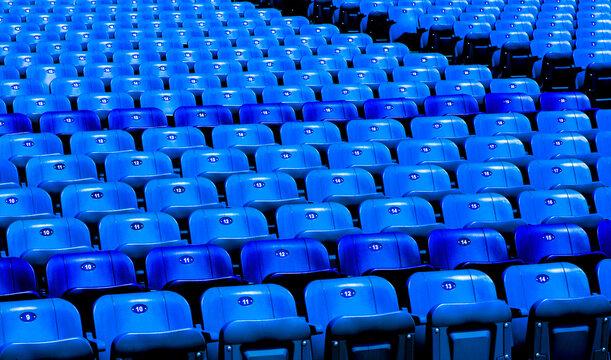 Colorful seats in a stadium.