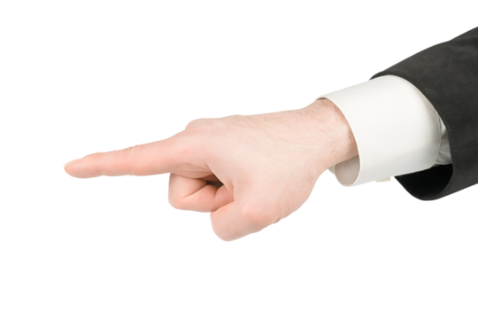 Man in suit hand making pointing finger gesture. Isolated png with transparency - Powered by Adobe