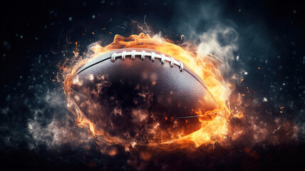 American football ball  in a burning fire flame. AI generated illustration