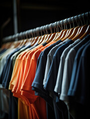 Obraz premium Clothes on hangers in shop for sale. Generative Ai