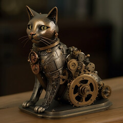 A Bronze Clockwork Cat Statuette