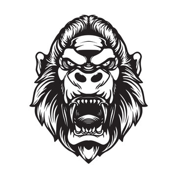 black and white ape tattoo artwork illustration