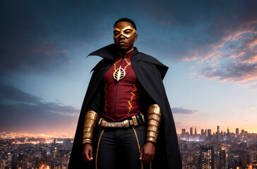 African american superhero. Portrait of black man in fantastic costume. Generative AI.