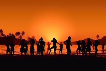 Fototapeta na wymiar Silhouettes of People Dancing Summer Beach Party Concept