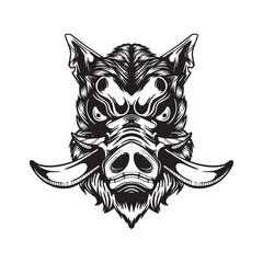 black and white boar tattoo artwork illustration