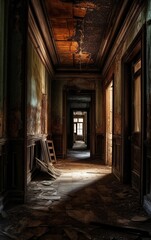 Abandoned and destroyed building interior Generative AI
