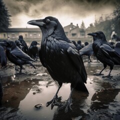 Flock of crows on the ground Generative AI