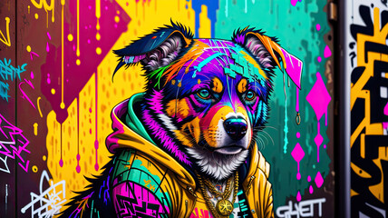 A beautiful dog in a graffiti style, street-art - Generated by Generative AI