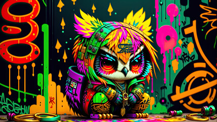 A beautiful owl in a graffiti style, street-art - Generated by Generative AI