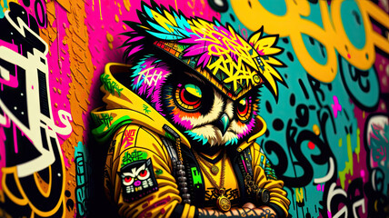 A beautiful owl in a graffiti style, street-art - Generated by Generative AI