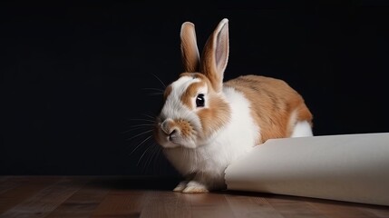 Fototapeta na wymiar Brown Rabbit with a blank sheet of paper Generative AI