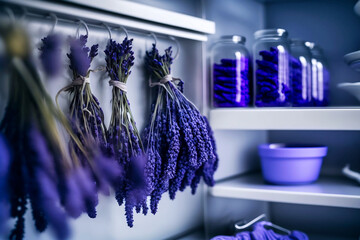drying lavender buds in the kitchen. AI generativ.